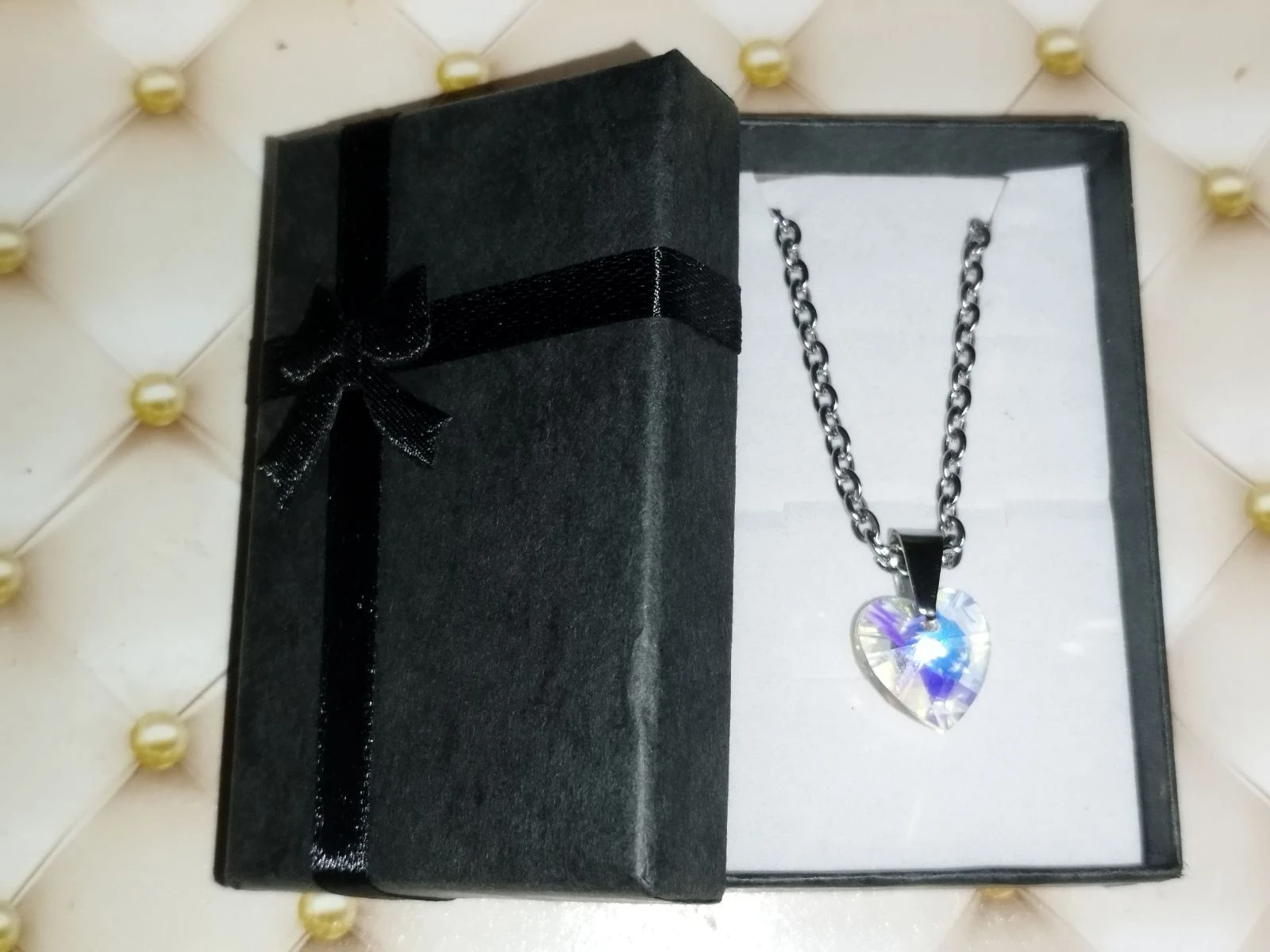 Zilveren roestvrij stalen ketting met wit/meerkleurig hart – photo 5
